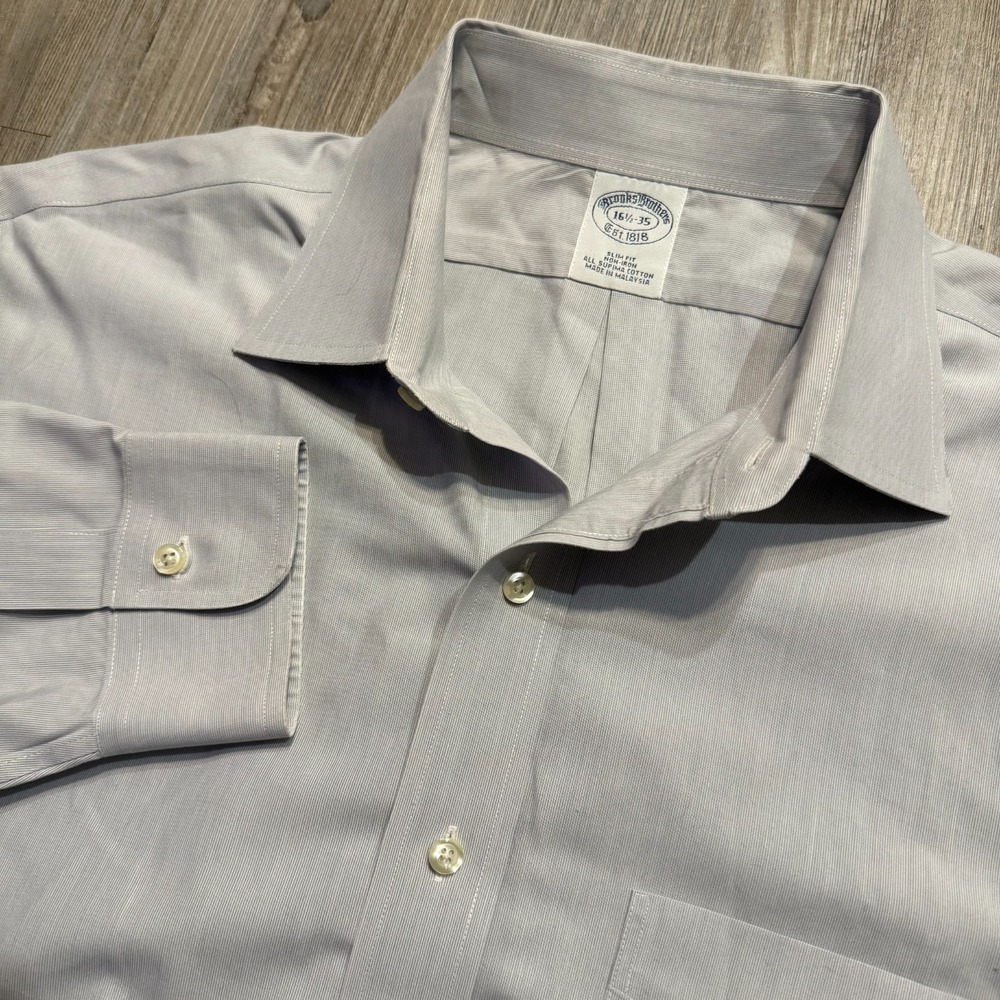 Brooks Brothers Mens 16.5-35 Slim Fit Blueish Gray Button Shirt
